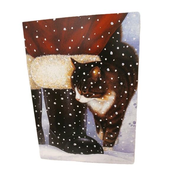 Lot of 6 Cat Christmas Greeting Cards Tabby Santa Claus Boot by Anne Mortimer - Picture 1 of 11